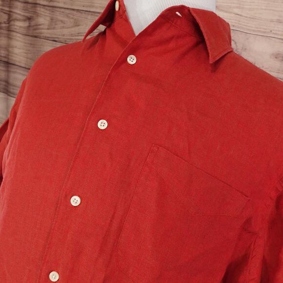 Daniel Cremieux Classics Shirt Mens Large Red Linen Short Sleeve Italian Fabric - Picture 2 of 8